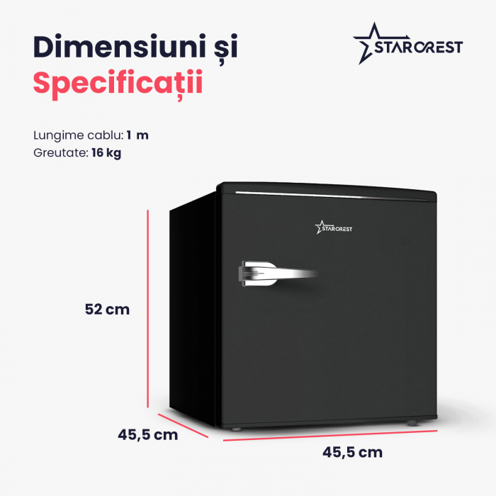 Frigider minibar STARCREST SRMB-47BK, Design Vintage, 46 l, Clasa E, H 52 cm, Negru [6]