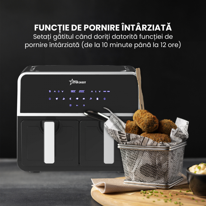 Friteuza cu aer cald STARCREST SFR-9200BK, 1800 W, Cos Dublu, 9 litri, Termostat 80 - 200 °C, 8 programe predefinite, Negru [6]