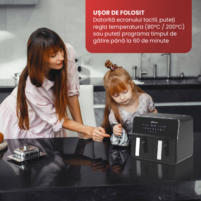 Friteuza cu aer cald STARCREST SFR-9200BK, 1800 W, Cos Dublu, 9 litri, Termostat 80 - 200 °C, 8 programe predefinite, Negru [5]