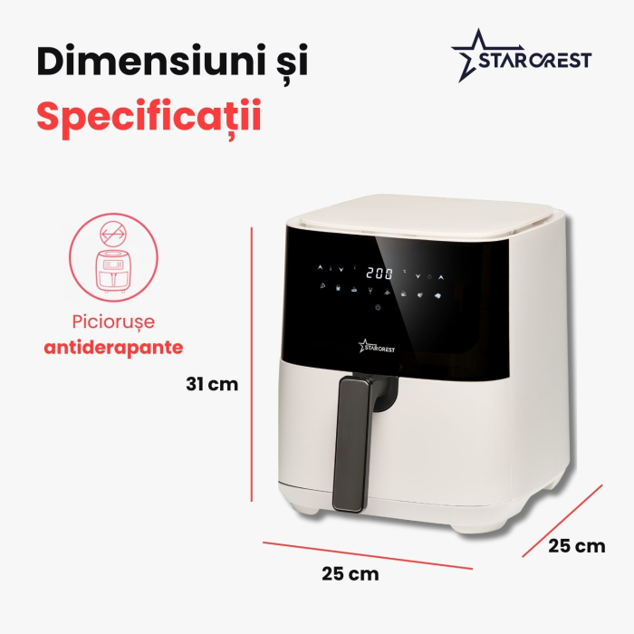 RESIGILAT - Friteuza digitala cu aer cald XL STARCREST SFR-5252WH, 1450 W, 5 Litri, Termostat 80 - 200 °C, 8 programe predefinite, Alb [8]