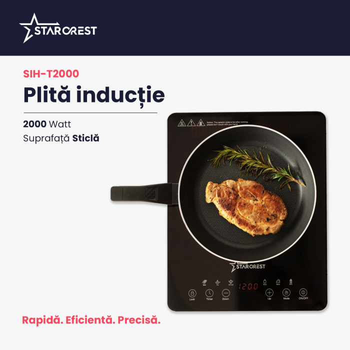 Plita inductie STARCREST SIH-T2000, 2000 W, Touch control, 6 Functii Gatit, Ultra Slim Design [2]