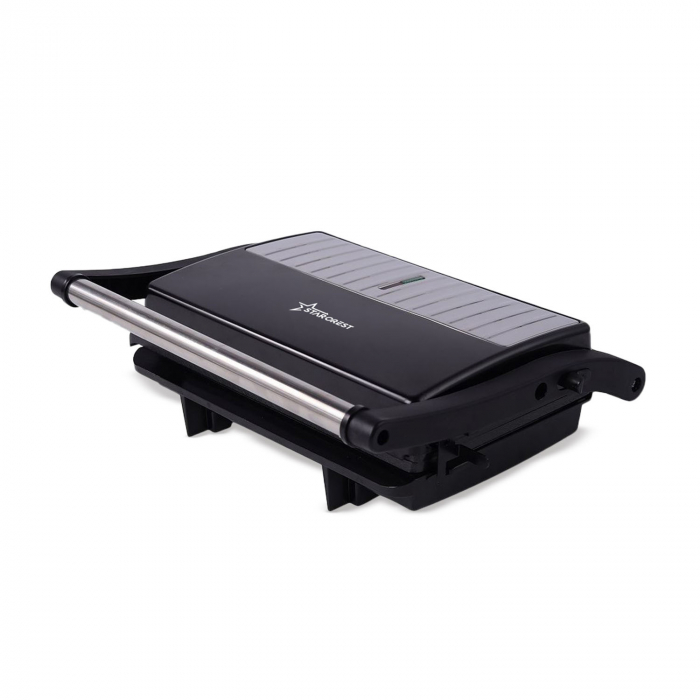 RESIGILAT - Sandwich-maker Grill Panini STARCREST SGR-2314, 1000 W, Placi nonaderente, Deschidere 180  , Suprafata de gatire 23 x 14 cm, Negru