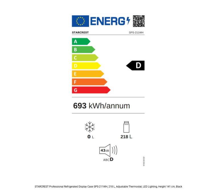 Vitrina frigorifica profesionala STARCREST SPS-211WH, 218 L, Termostat reglabil, Iluminare LED, H 141 cm, Alb [3]