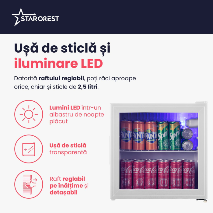 RESIGILAT - Vitrina frigorifica STARCREST SBC-51WHE, 46 L, Control temperatura, Usa sticla, H 48.8 cm, Alb [4]