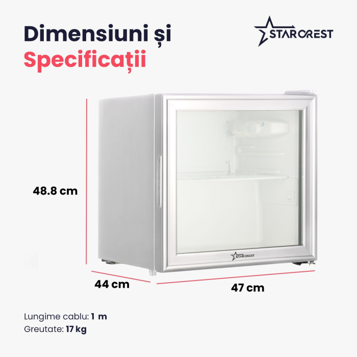 RESIGILAT - Vitrina frigorifica STARCREST SBC-51WHE, 46 L, Control temperatura, Usa sticla, H 48.8 cm, Alb [7]