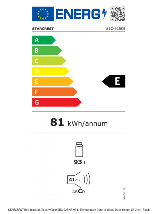 Vitrina frigorifica STARCREST SBC-92BKE, 92 L, Control temperatura, Usa sticla, H 83.2 cm, Negru [7]