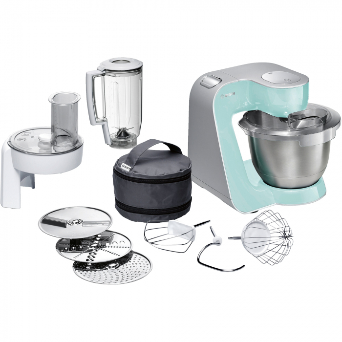 Robot de bucatarie Bosch MUM58020, 1000 W, 7 trepte de viteza + Impuls, Bol 3.9 l, Blender 1.25l, parcare automata pentru modul stand-by, soft start, Turcoaz