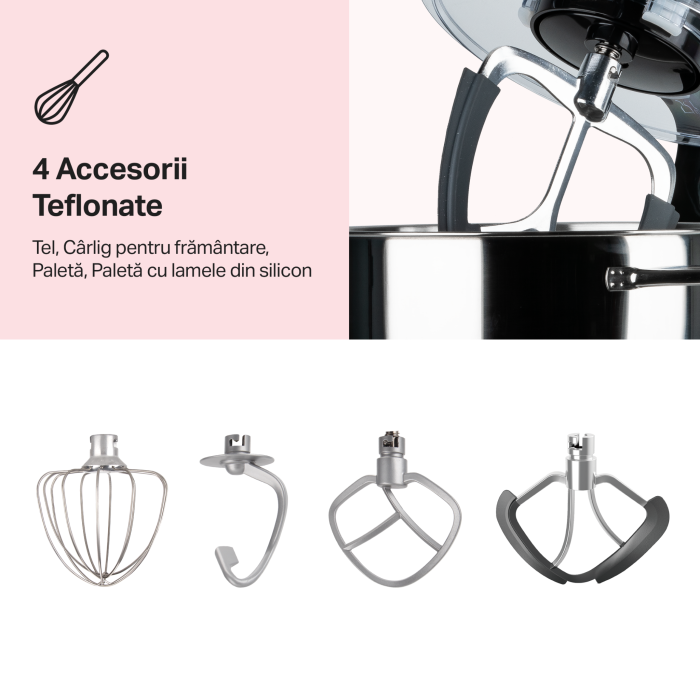 Robot de bucatarie profesional STARCREST SKM-2002BK, 2000 W, Bol 10 L Inox, 5 Accesorii, 6 Viteze + Pulse, Angrenaje metalice, Negru [3]