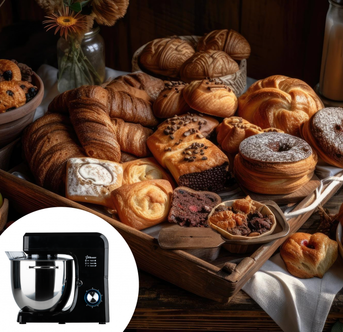 Robot de bucatarie profesional STARCREST SKM-2002BK, 2000 W, Bol 10 L Inox, 5 Accesorii, 6 Viteze + Pulse, Angrenaje metalice, Negru [7]