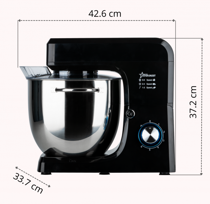Robot de bucatarie profesional STARCREST SKM-2002BK, 2000 W, Bol 10 L Inox, 5 Accesorii, 6 Viteze + Pulse, Angrenaje metalice, Negru [8]