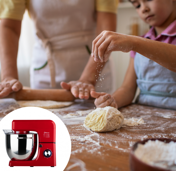 Robot de bucatarie profesional STARCREST SKM-2002RD, 2000 W, Bol 10 L Inox, 5 Accesorii, 6 Viteze + Pulse, Angrenaje metalice, Rosu [6]