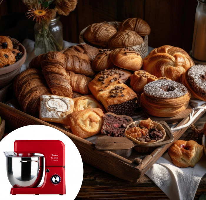 Robot de bucatarie profesional STARCREST SKM-2002RD, 2000 W, Bol 10 L Inox, 5 Accesorii, 6 Viteze + Pulse, Angrenaje metalice, Rosu [7]