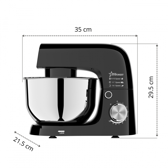 Robot de bucatarie STARCREST SKM-1015BK, 1500 W, Bol 4.5 L Inox, 5 Accesorii, 10 Viteze + Pulse, Negru [10]