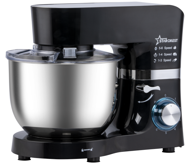 Robot de bucatarie STARCREST SKM-1500BK, 1500W, Bol 5.5 L Inox, 5 Accesorii, 6 Viteze + Pulse, Angrenaje metalice, Negru + Inox [6]