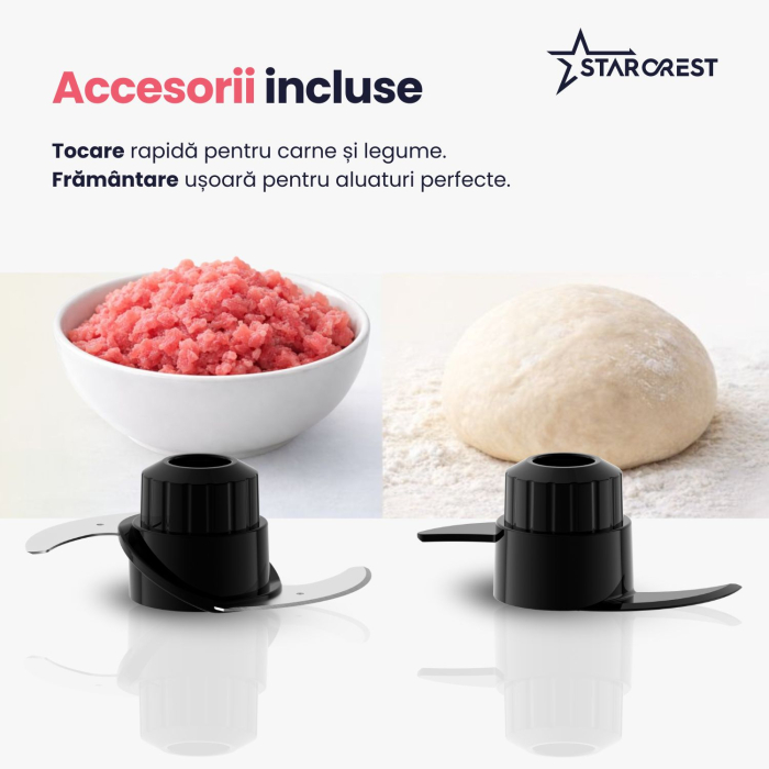 Robot de bucatarie STARCREST SKM1525-10BK, 1500W, Bol 2.5 L, 10 Accesorii, Control digital, Timer, Blender 2 L, Negru [6]