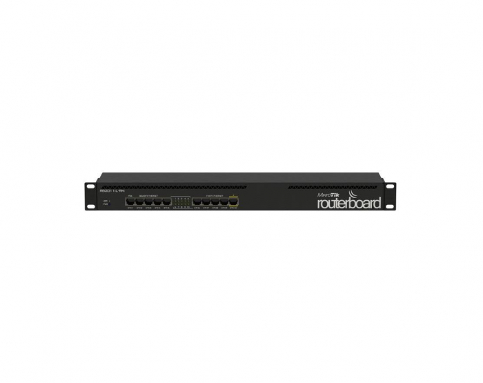 ROUTER MIKROTIK RB2011IL-RM, 5xLAN Fast Ethernet, 5xLAN Gigabit, PoEouton port 10, 1U rackmount, 600MHz CPU, 64MB RAM, RouterOS L4