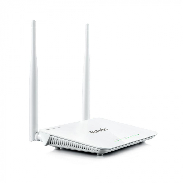 Router Wireless TENDA F300, 2 antene fixe omni-directionale (2 5dbi), 1 port WAN 10 100Mbps; 4 port-uri LAN 10 100Mbps, IEEE 802.3 3U IEEE 802.11n g b, 1 buton Reset WPS, 2.412GHz-2.472GHz, IEEE 802.1