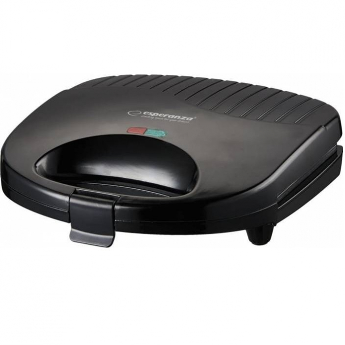 Sandwich-Maker Esperanza, Putere 700 W, Suprafata Anti-aderenta, Indicator LED, Picioare Anti-alunecare, Carcasa Termoizolanta, Design Compact, Negru