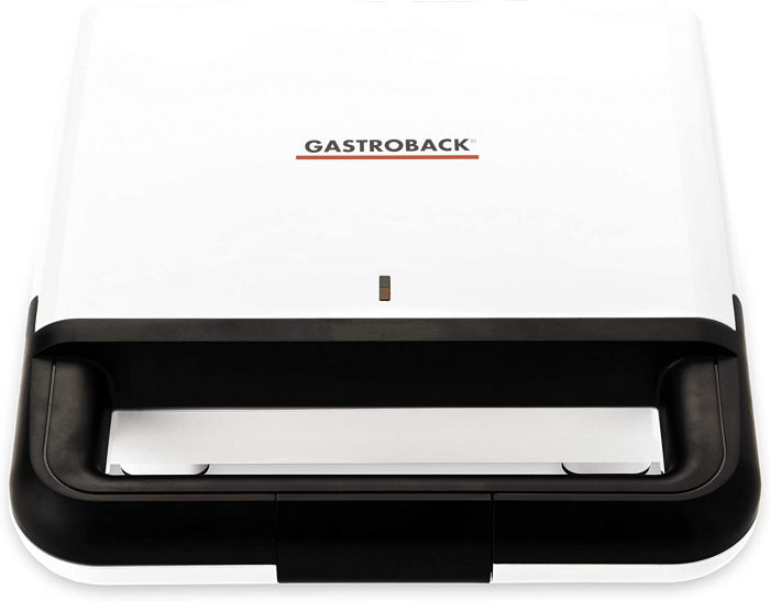 Sandwich Maker Gastroback 42443, Putere 750 W, 2 sandwich-uri, Placi antiaderente, Picioruse anti-alunecare, Maner izolat termic, Alb