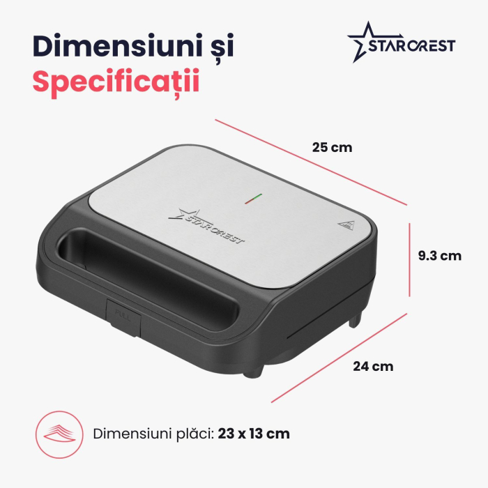 Sandwich maker XL 3 in 1 STARCREST SSM-3110XL, 1000 W, 3 tipuri de placi detasabile cu invelis ceramic: grill / sandwich triunghi / vafe, Dimensiune placi 23 x 13 cm, Negru/Inox [9]
