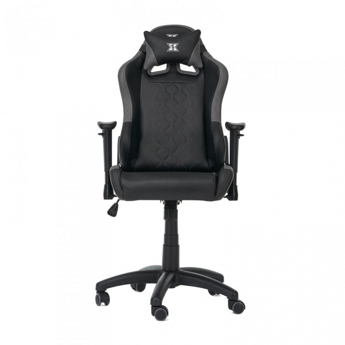 Scaun gaming X by Serioux, KIDS, ajustabil, piele sintetica, piston pe gaz clasa 2, manere reglabile, baza stea cu 5 picioare, greutate maxima admisa 100Kg, perna detasabila, negru gri