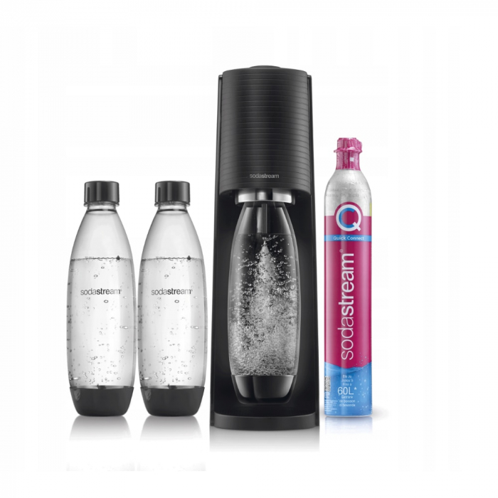 Set dozator e apa cu 2 sticle de apa SodaStream, Terra, 1 l, Aluminiu Sticla, Transparent Negru