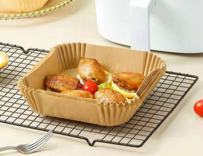 Set hârtie de copt pentru friteuza cu aer cald, 50 bucăți,  Unica folosință, 20 cm, Maro [6]
