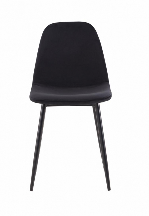 Set of 2 Jaquard Black velvet dining chairs Seat dimensions: 48x46x87 cm Seat depth: 38 cm Seat height 47 cm Material: black metal legs, plastic seat covered in velvet upholstery with Jaquard back, fo