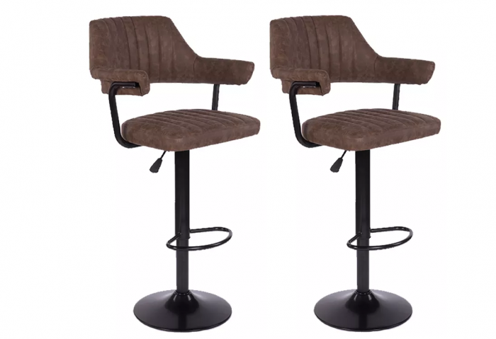 Set of 2 swivel bar stools Vintage Brown Seat dimensions: 52x60x98 118 cm Seat depth: 36 cm Seat width 42 cm Adjustable seat height 65-85 cm Material: black metal base with footrest, plastic seat
