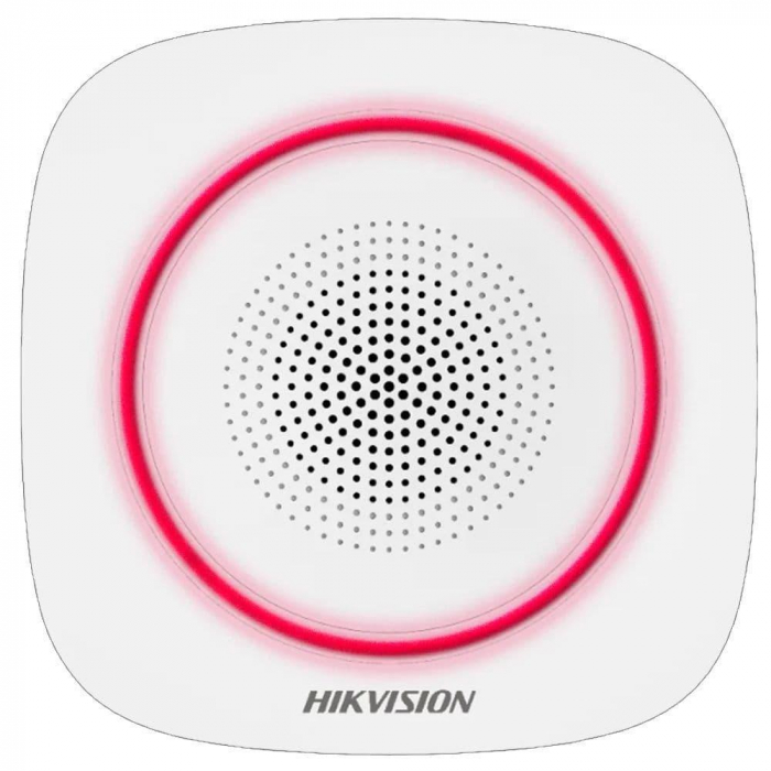 Sirena interior wireless AX PRO Hikvision DS-PS1-I-WE( Red indicator ) supporting 868MHz two-way communication via Cam-X protocol,multiple alarm sounds, strobe light indication, is used forinstant ale