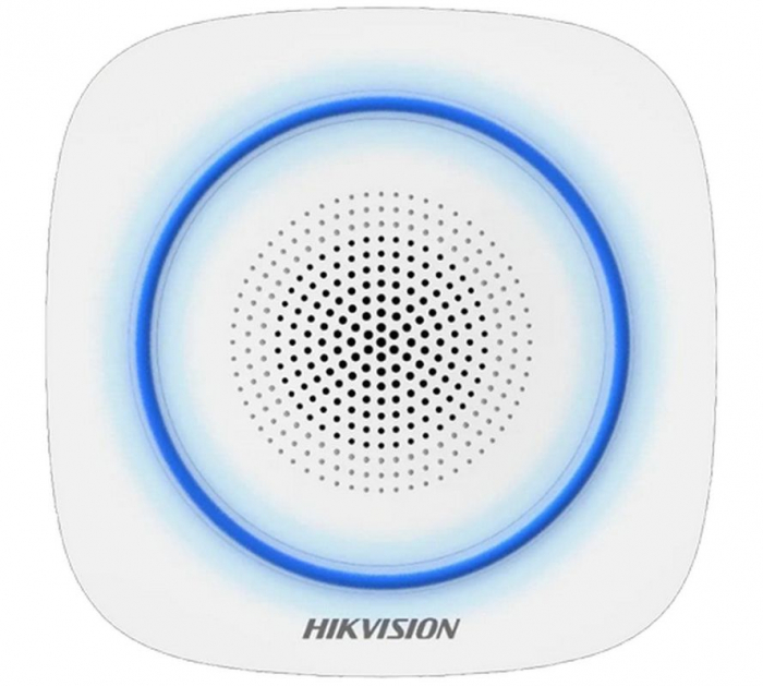 Sirena interior wireless AX PRO Hikvision DS-PS1-II-WE Buzzer Decibel: 90 to 110 dB, fire alarm, panic alarm, and intrusion alarm, Operation temperature , 10 C to 55 C,Four CR123 batteries, Support 12