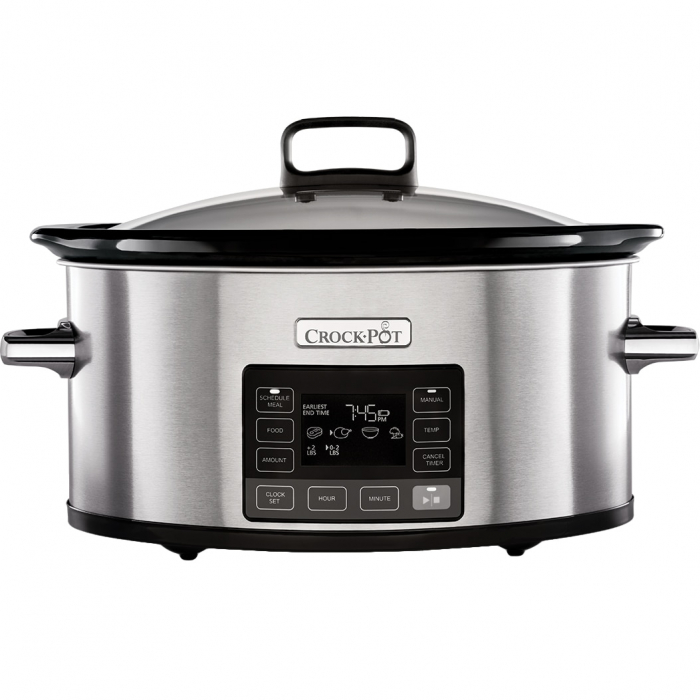 Slow cooker Crock-Pot CSC066X-01, 5.6 l, digital TimeSelect, vas ceramica, capac de sticla, inox, silver