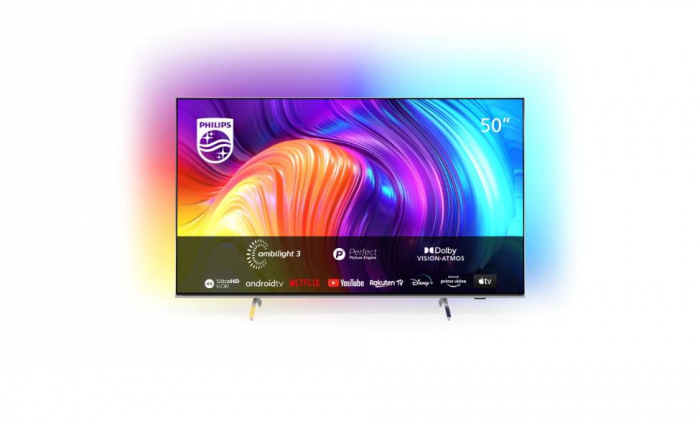 Smart TV Philips Ambilight 50PUS8507 12 (Model 2022) 50 (126CM), LED 4K, Silver, Flat, Android TV, Mirroring iOS Android, Procesor P5 Perfect Picture, HDR10+ HLG Dolby Vision, 60 Hz, DVB-T T2 T2-HD C