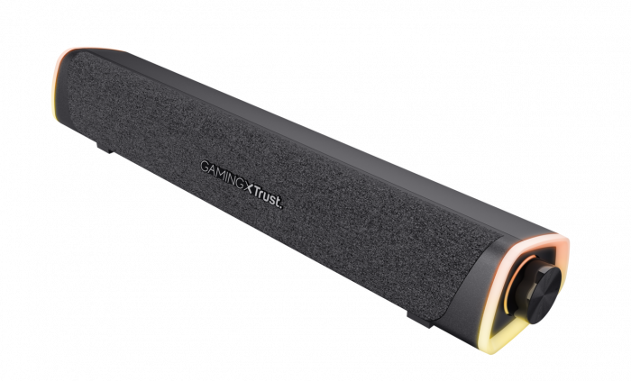 Soundbar Trust GXT 620 Axon, puetere (RMS) 6W, frecventa 20 Hz - 20.000 Hz, audio input 3.5mm (1.4m), iluminare RGB, alimentare prin USB, negru