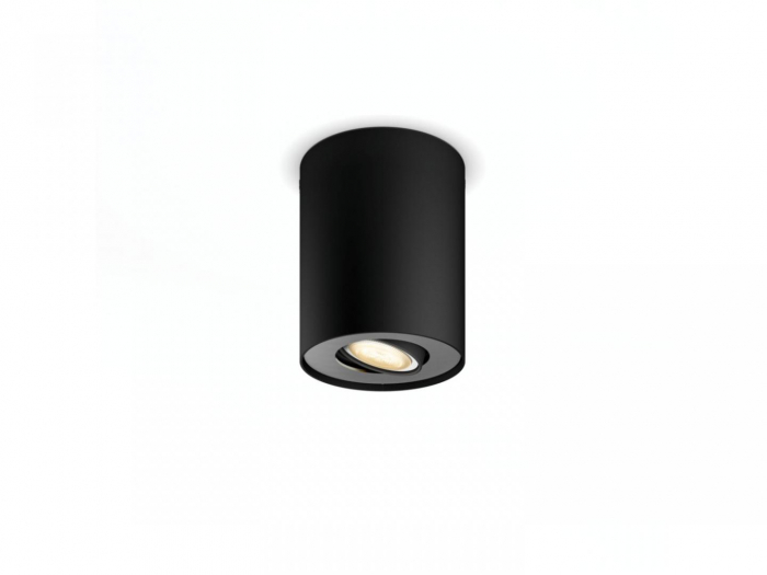 Spot LED Philips Hue Pillar, Bluetooth, GU10, 5W (50W), 350 lm, lumina alba (2200-6500K), IP20, 10.3cm, Metal, Negru