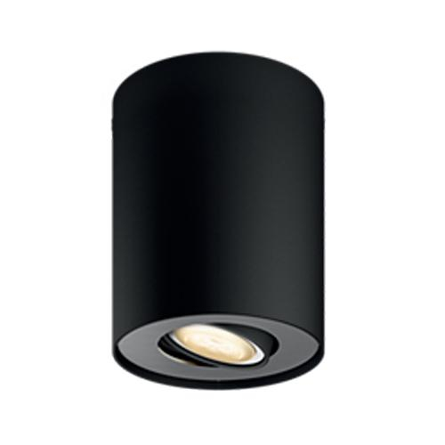 Spot LED Philips Hue Pillar, Bluetooth, GU10, 5W (50W), 350 lm, lumina alba (2200-6500K), IP20, 10.3cm, Metal, Negru, Intrerupator cu variator inclus