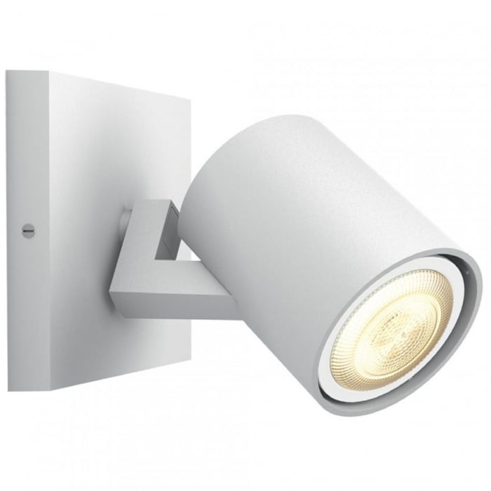 Spot LED Philips Hue Runner, Bluetooth, GU10, 5W (50W), 350 lm, lumina alba (2200-6500), IP20, 11cm, Metal, Alb, Intrerupator cu variator inclus