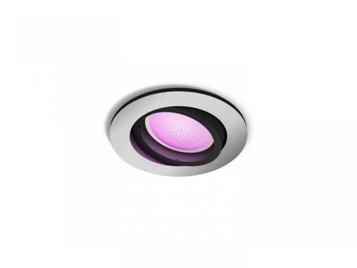 Spot LED RGB incastrat Philips Hue Centura, Bluetooth, GU10, 5.7W, 350 lm, lumina alba si color (2000-6500K), IP20, 9cm, Argintiu