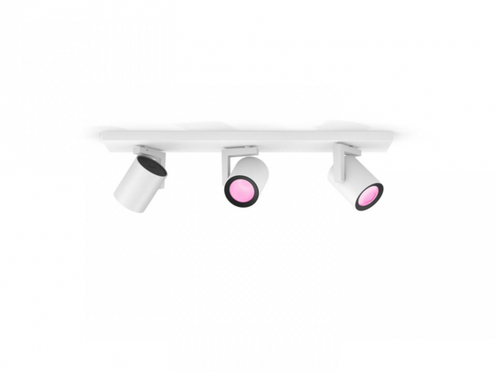 Spot LED RGB Triplu Philips Hue Argenta, Bluetooth, 3xGU10, 3x5.7W, 3x350 lm, lumina alba si color (2000-6500K), IP20, Metal, Alb