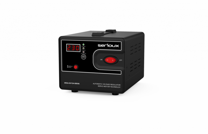 Stabilizator de tensiune Serioux Servo 124-500VA, putere 500VA 300W, tip servo motor, transformator toroidal+ Servo motor, interval tensiune intrare 150V 260V, interval frecventa intrare 45Hz 65Hz