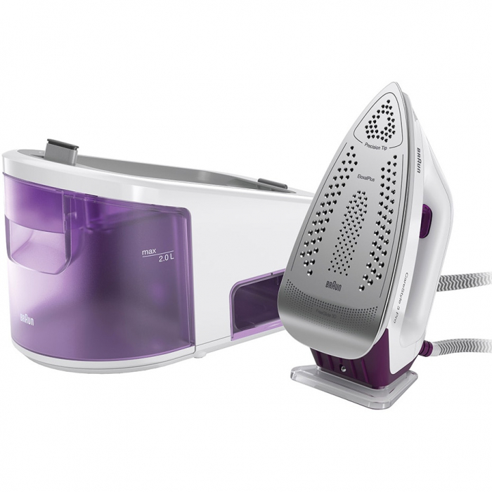 Statie de calcat Braun CareStyle 3 Pro IS3155VI, 6,5 bar, abur variabil 125g min, jet de abur 430g min, rezervor 2L, talpa EloxalPlus, tehnologie FreeGlide 3D, Alb Violet