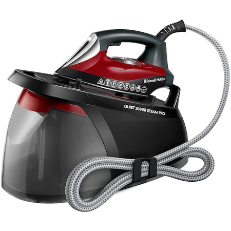 Statie de calcat Russell Hobbs Quiet Super Steam Pro 24460-56, Putere 2750 W, 315 g min, 8 bari, 1.8 l, Sistem Anticalcar, Negru Rosu