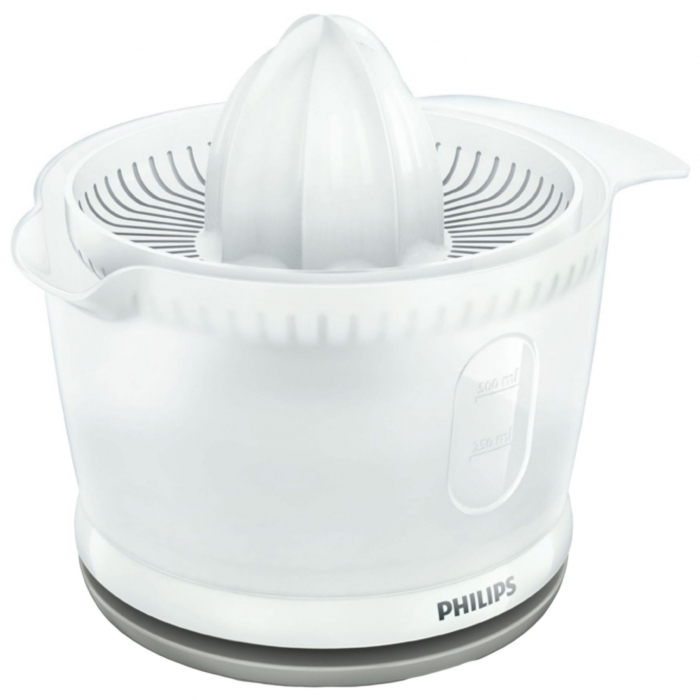 Storcator citrice Philips HR2738 00, 25W, 1 viteza, Recipient suc 0.5 l, Sistem anti alunecare, Alb