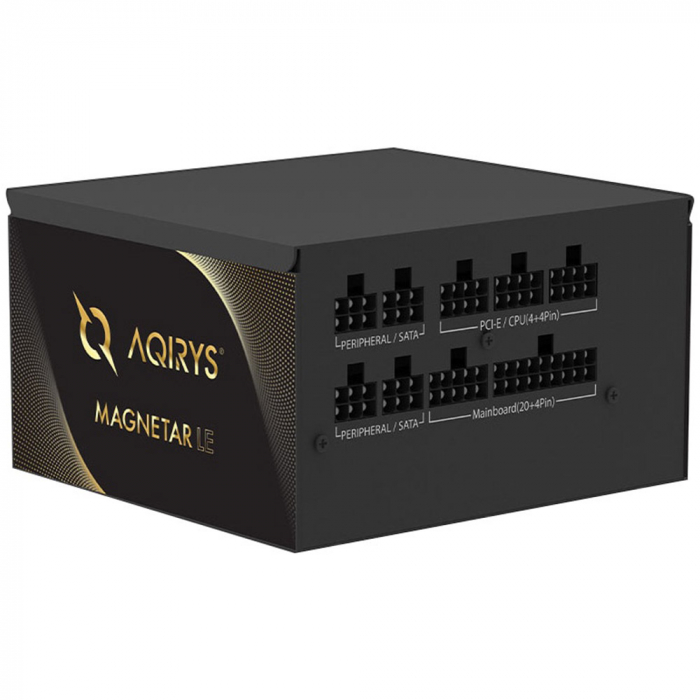 Sursa Aqirys Magnetar LE 750W 80 Gold Plus TECHNICAL DATA Continuous power: 750W Form factor: ATX ATX Version: ATX V2.52 Efficiency: 80PLUS Gold certified Intel C6 C7: Yes PFC: Active Illuminatio