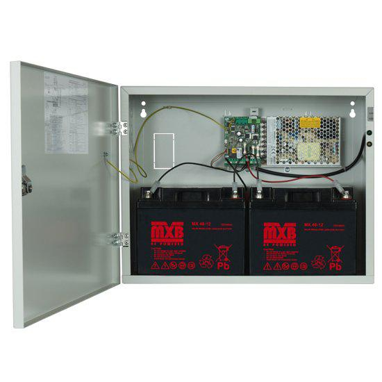 Sursa de alimentare pentru sisteme de detectie incendiu 24V 5.5A in cutie metalica Merawex ZSP100-5.5A-40, loc pentru 2 acumulatori 12V 40Ah, Tensiune de intrare: 100 230VAC, eficienta ridicata sub sa
