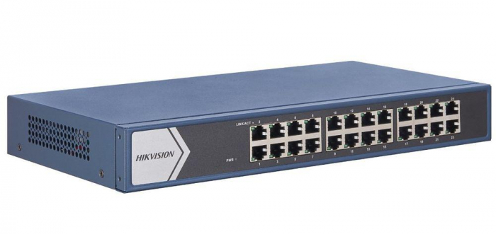 Switch 24 porturi Gigabit Hikvision DS-3E1524-EI, L2, Smart Managed, 24 A gigabit RJ45 ports, standard IEEE 802.3, IEEE 802.3u, IEEE 802.3x si IEEE 802.3ab, switching capacity 48 Gbps, packet forwardi