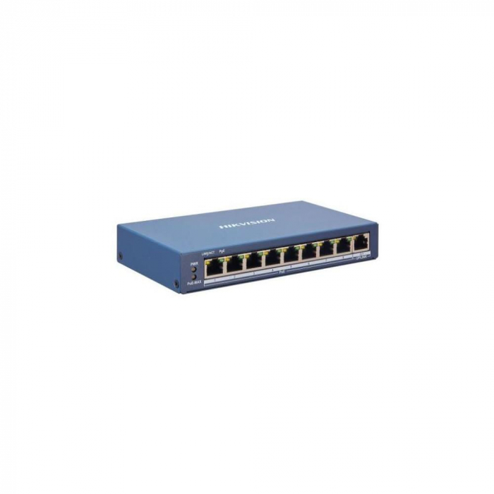 Switch 8 porturi POE Hikvision DS-3E1309P-EI, L2, Smart Managed, 8 A 100 Mbps PoE RJ45 ports, 1 A gigabit network RJ45 port, PoE power budget 110...