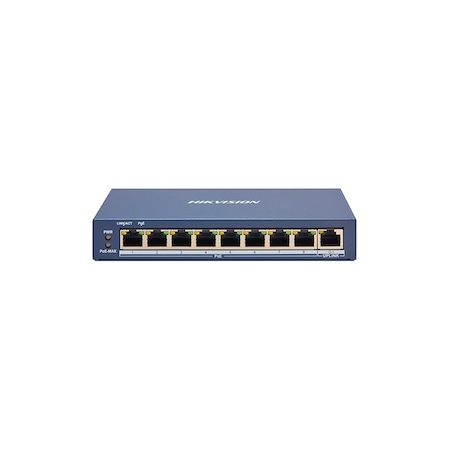 Switch 8 porturi PoE Hikvision DS-3E1310HP-EI prezinta 1 A 10 100 Mbps Hi-PoE port, 7 A 10 100 Mbps PoE ports, and 2 A 10 100 1000 Mbps RJ45 ports, Up to 300 m Long Range PoE Transmission,IEEE 802.3bt