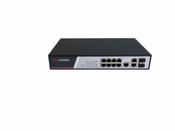 Switch 8 porturi POE Hikvision DS-3E2310P, L2, Full Managed, 8 x 10 100 Mbps PoE ports and 2 x 10 100 1000 Mbps combo uplink ports, buget PoE 125...