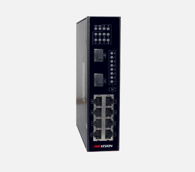Switch 8 porturi PoE Hikvision DS-3T0310P, pentru mediu industrial, L2, Unmanaged, 8 A 10 100 Mbps RJ45 porturi si 2 A gigabit fiber optical porturi, switching capacity 8.8 Gbps, buget PoE: max 30 W